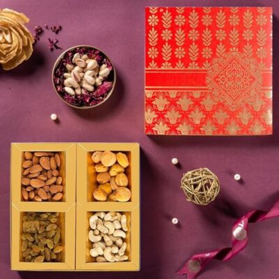 Bay Nut Dry Fruit Gift Box forRakhi, Assorted Dryfruits Gift Hamper Pack, Almonds, apricot, Cashew Nuts, Raisins, 50gm Each | Gifting Collection for Any Occasion (200 gm) (Assorted Design)