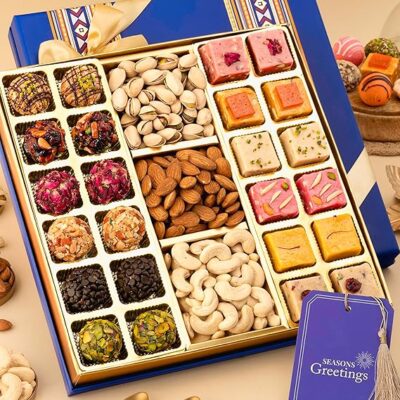Hyperfoods® Bhai Dooj Tikka For Brother Sweets 12 Pcs Ladoo Sweet and 12 Pcs Fudge Sweets Gift Pack Hamper Bhai Dooj Gift Set For Brother Tikka for BhaiDooj Cashews Almonds Pistachios Dry Fruits Gift Pack BhaiDooj Gift for Brother